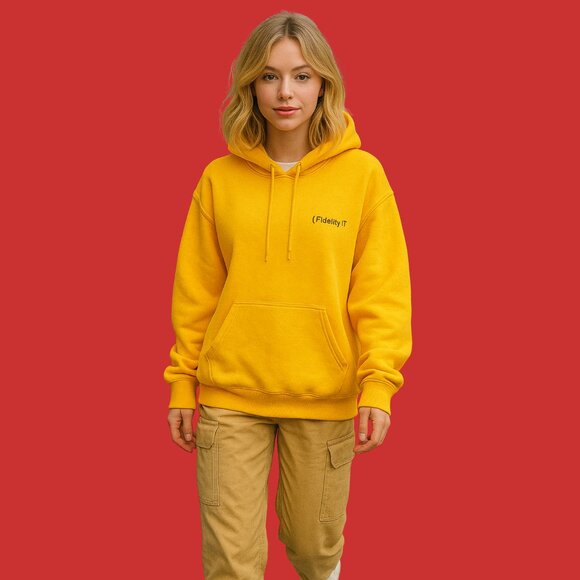🔥 Vintage Fidelity IT Yellow Gildan Heavy Blend Hoodie (Unisex L) - Picture 1 of 9